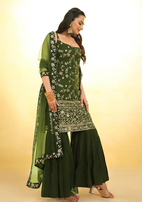 Green Embroidered Georgette Sharara Set With Dupatta