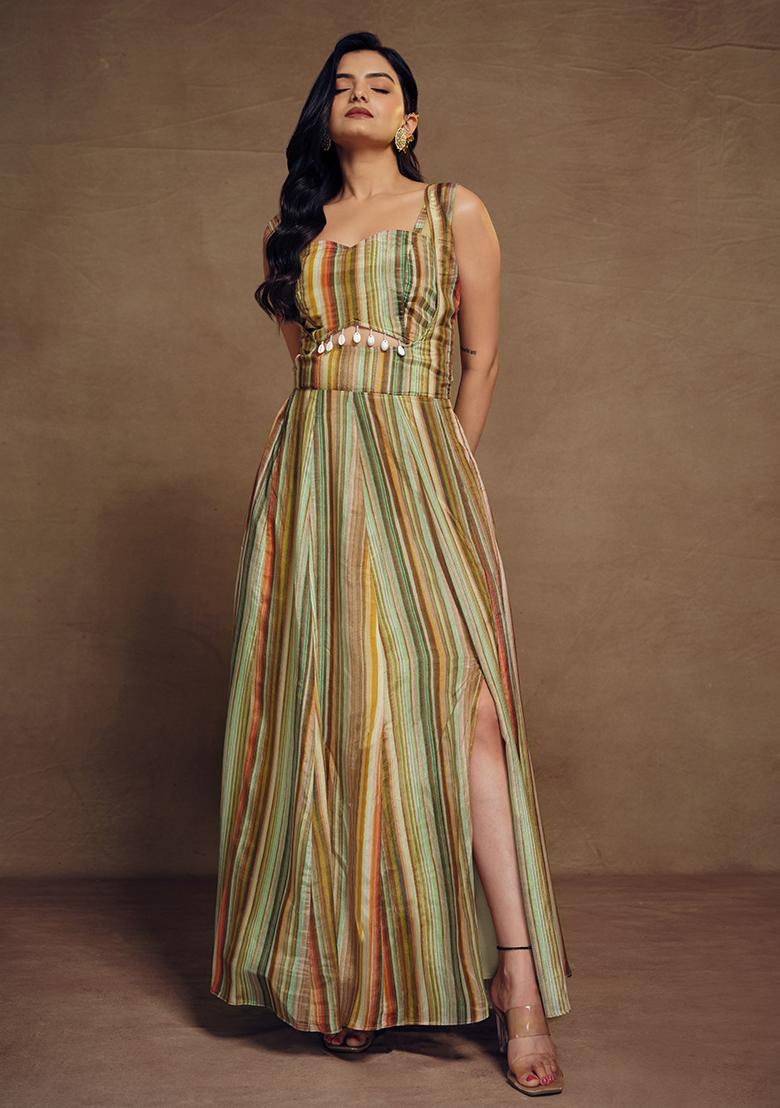 Multicolor Embroidered Silk Gown