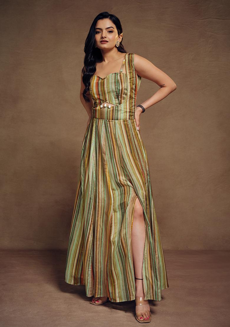 Multicolor Embroidered Silk Gown