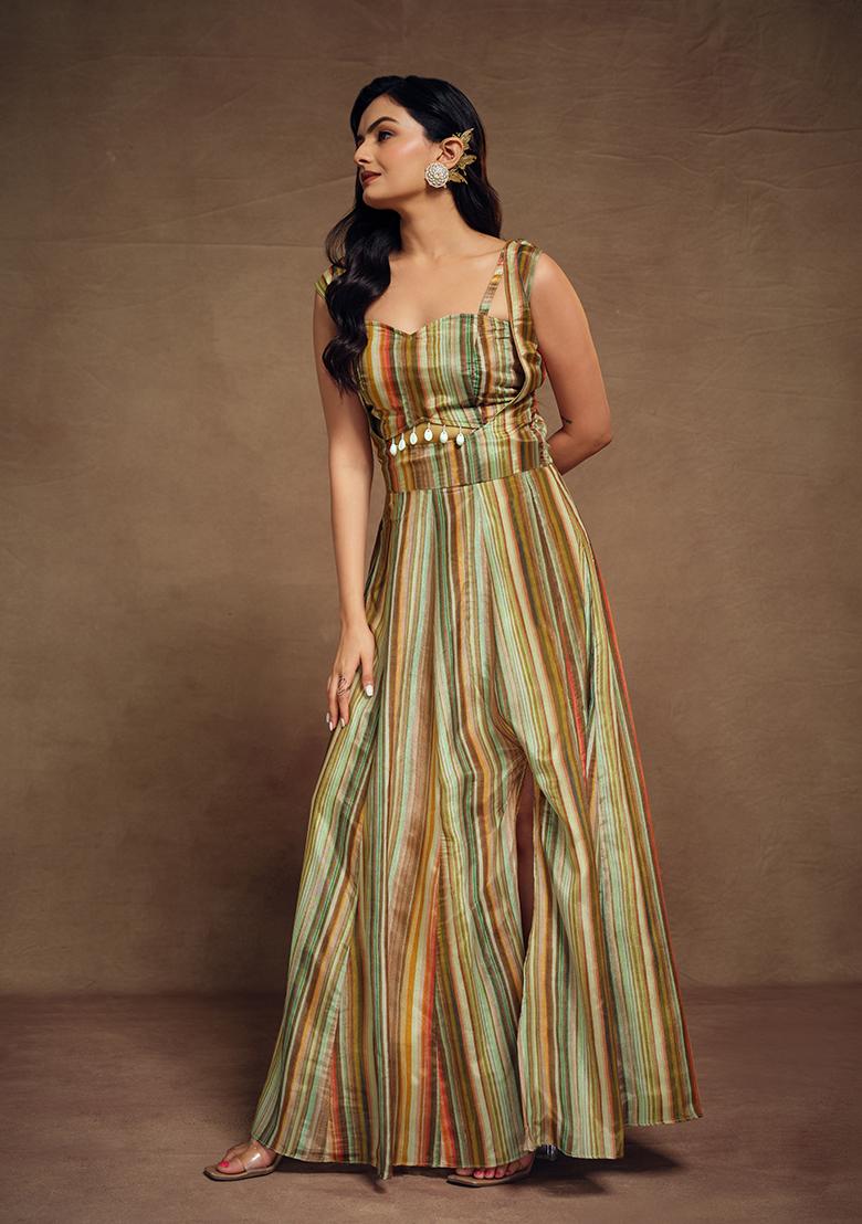 Multicolor Embroidered Silk Gown