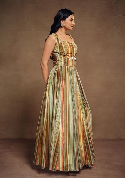 Multicolor Embroidered Silk Gown