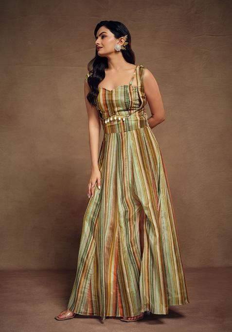Multicolor Embroidered Silk Gown