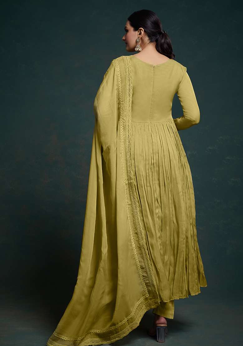 Green Embroidered Organza Anarkali Set - Indya