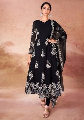 Black Embroidered Georgette Salwar Kameez With Dupatta