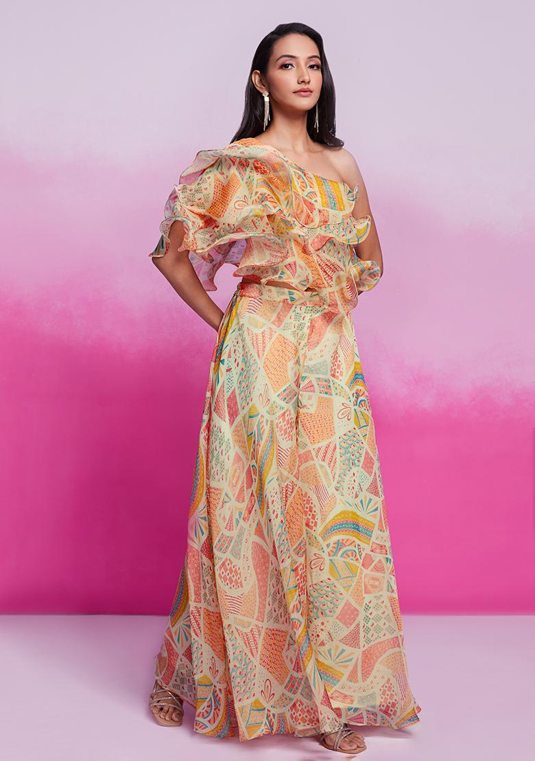 White Embroidered Organza Plazoo Set - Indya