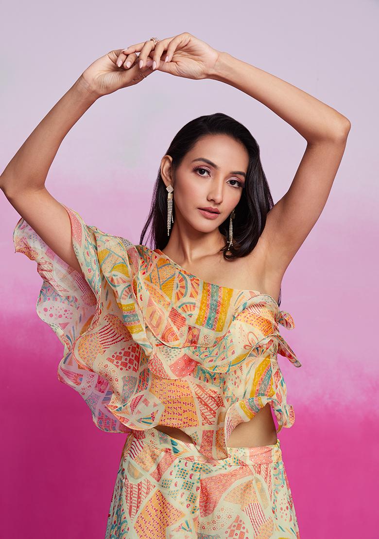 White Embroidered Organza Plazoo Set - Indya