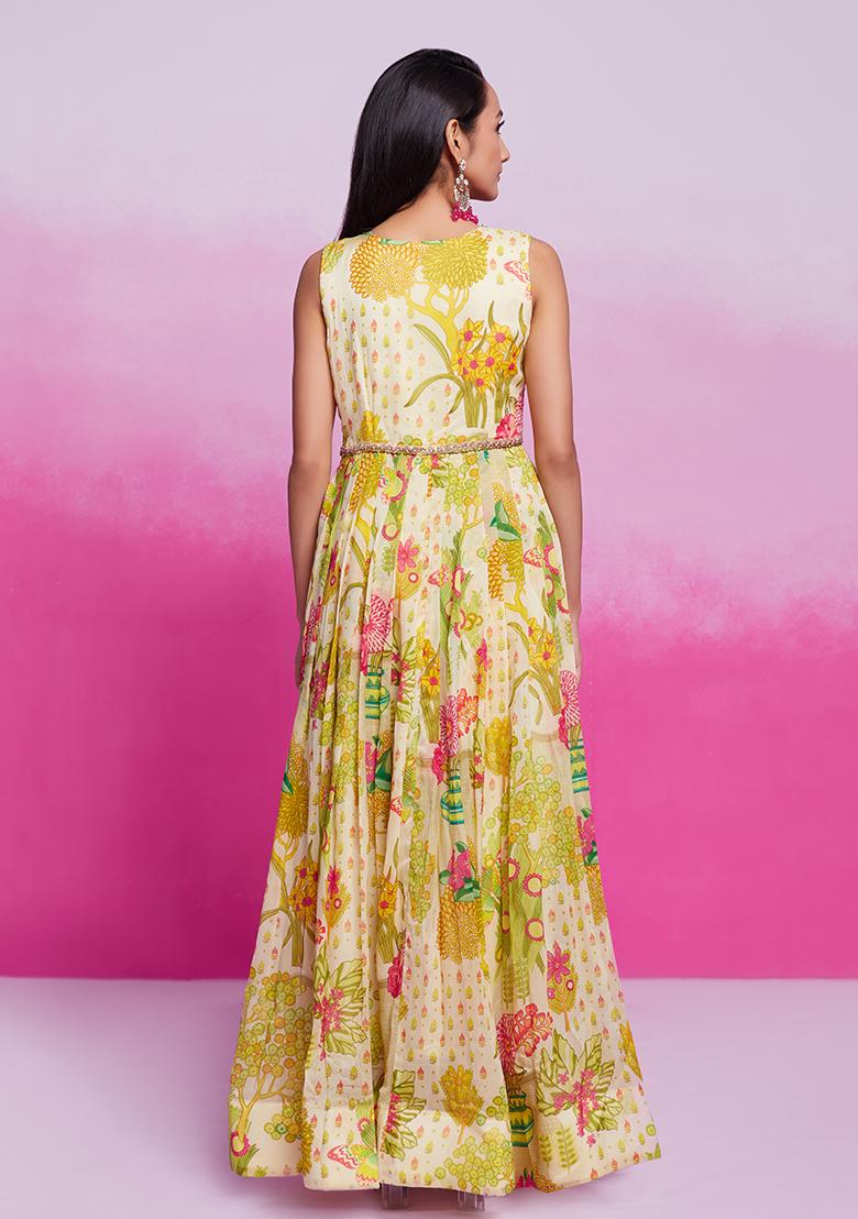 Yellow Embroidered Organza Gown