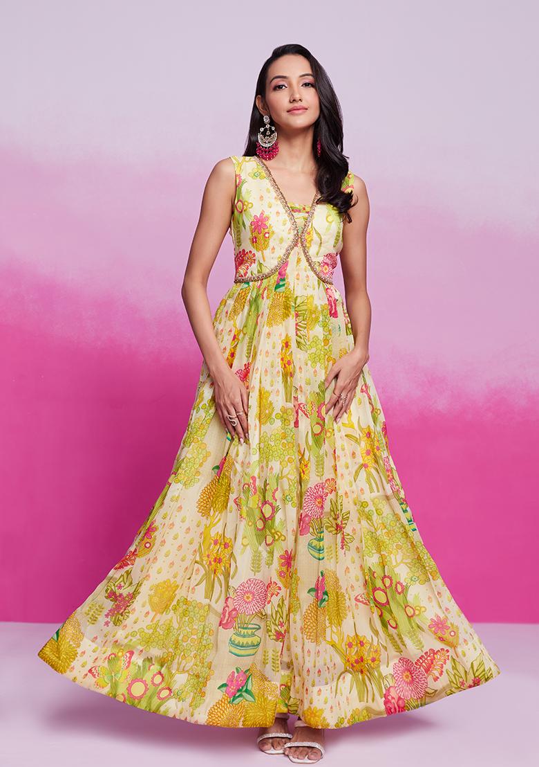Yellow Embroidered Organza Gown