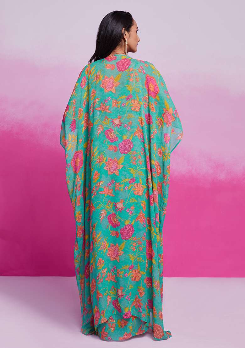 Blue Floral Print Georgette Co Ord Set - Indya