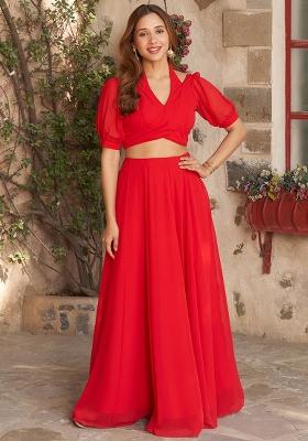 Red Embroidered Georgette Salwar Kameez