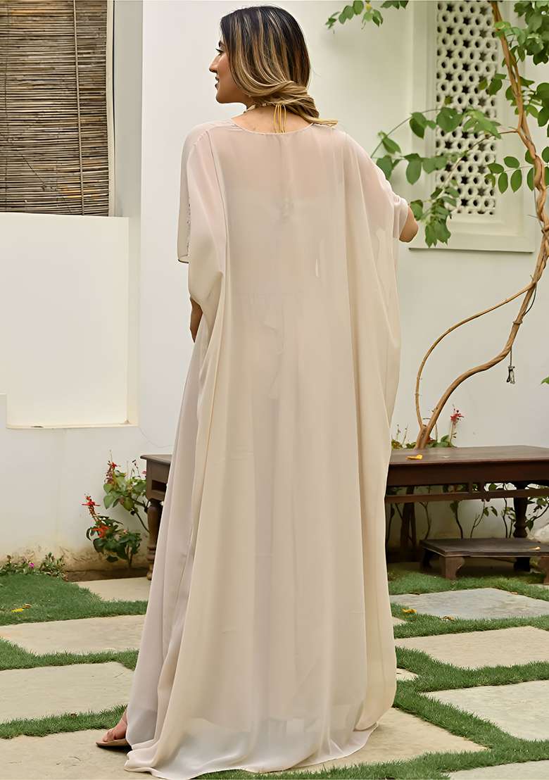 Beige Sequin Work Georgette Co Ord Set - Indya
