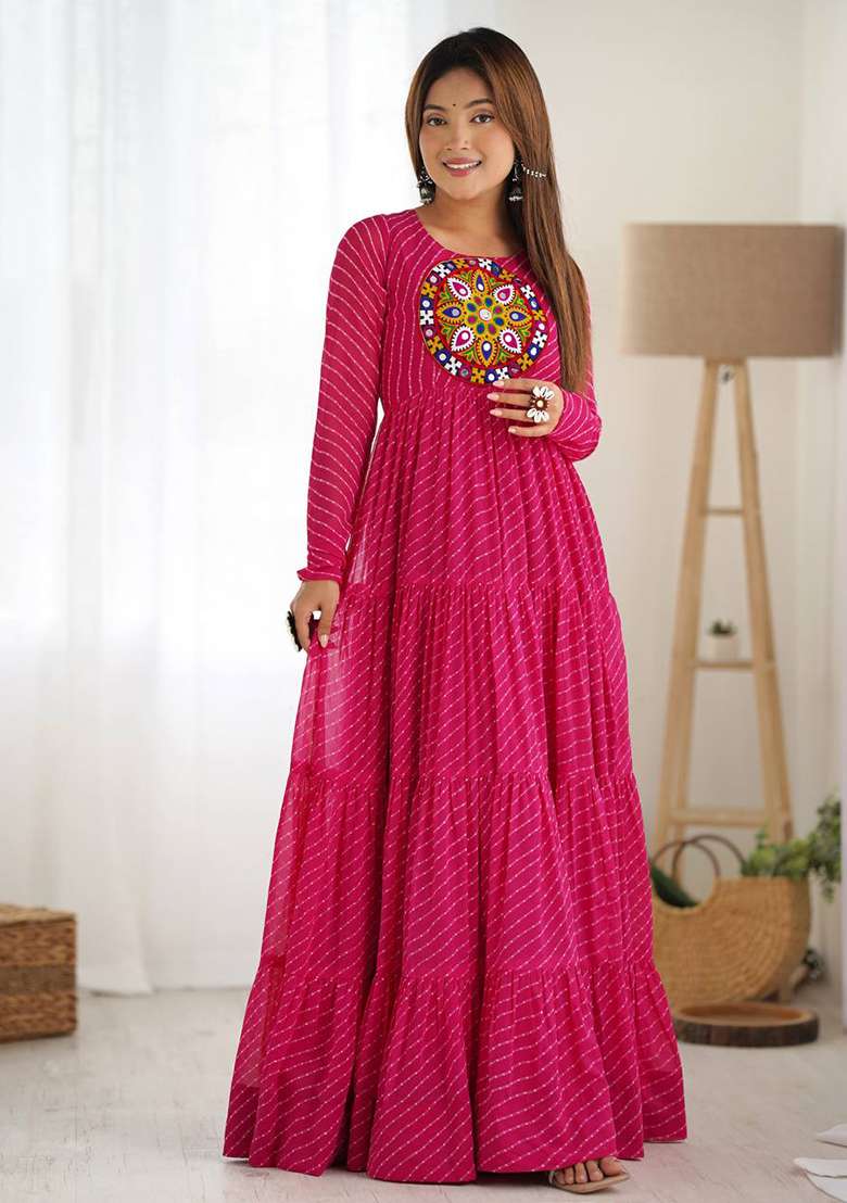 Blue Embroidered Silk Salwar Kameez With Dupatta - Indya