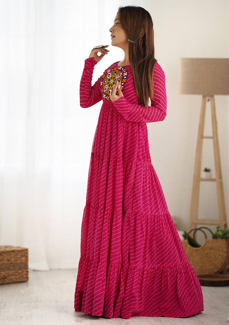 Blue Embroidered Silk Salwar Kameez With Dupatta - Indya