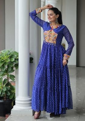 Blue Embroidered Georgette Gown
