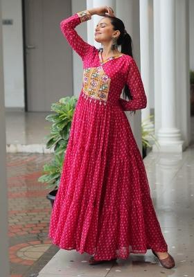 Pink Embroidered Georgette Gown