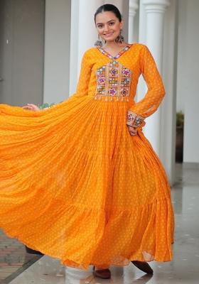 Yellow Embroidered Georgette Gown