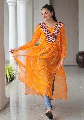 Yellow Embroidered Georgette Kurti