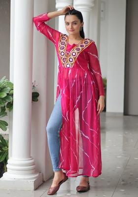 Pink Embroidered Georgette Kurti