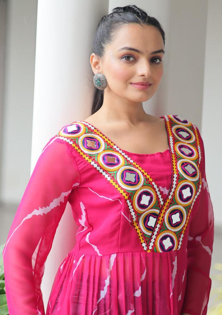 Pink Embroidered Georgette Kurti - Indya