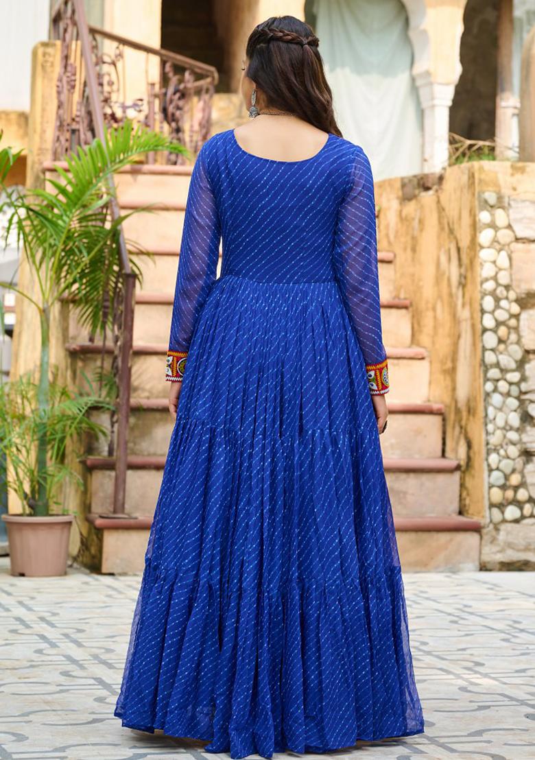 Blue Embroidered Georgette Gown - Indya
