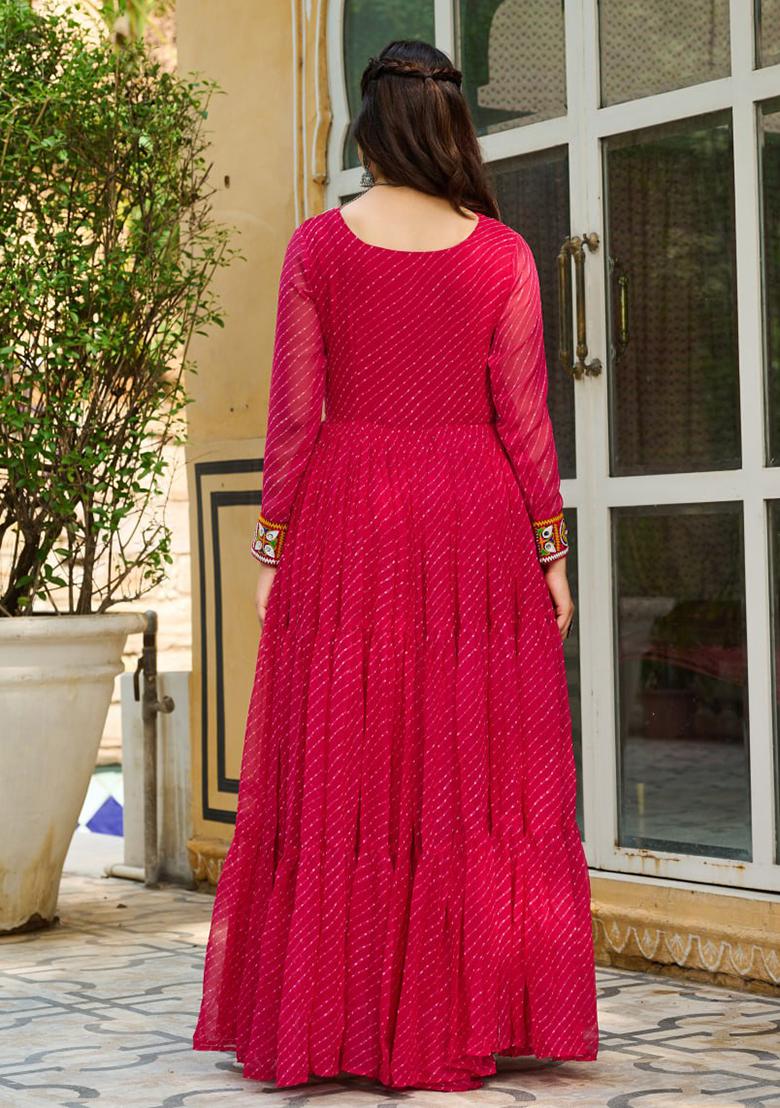Pink Embroidered Georgette Gown - Indya