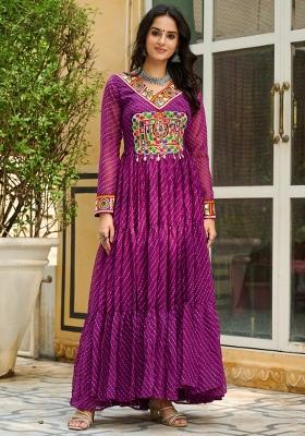 Wine Embroidered Georgette Gown