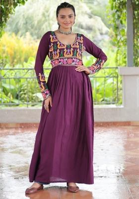 Wine Embroidered Rayon Kurti