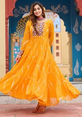 Yellow Embroidered Georgette Gown