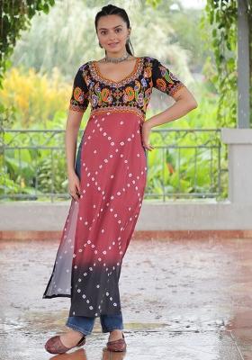 Black Embroidered Rayon Kurti