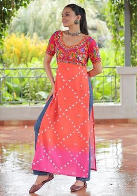 Red Embroidered Rayon Kurti