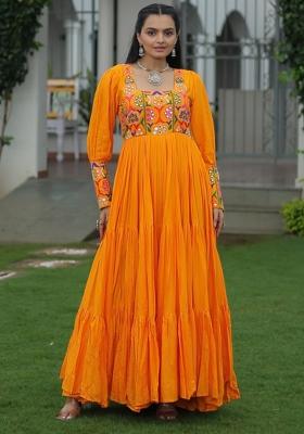Yellow Embroidered Rayon Gown
