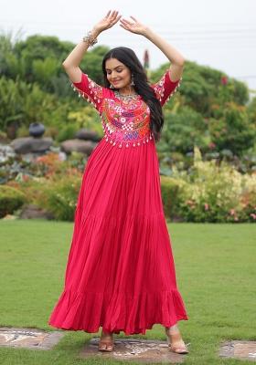 Pink Embroidered Rayon Gown