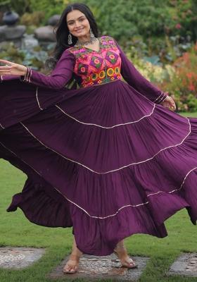 Wine Embroidered Rayon Gown