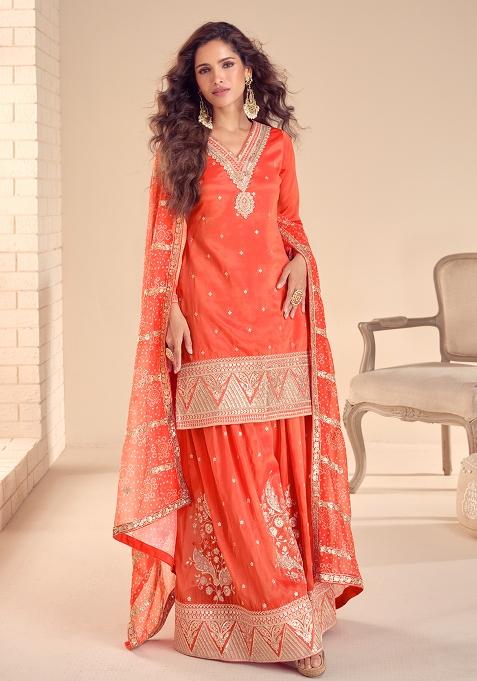 Orange Embroidered Silk Salwar Kameez