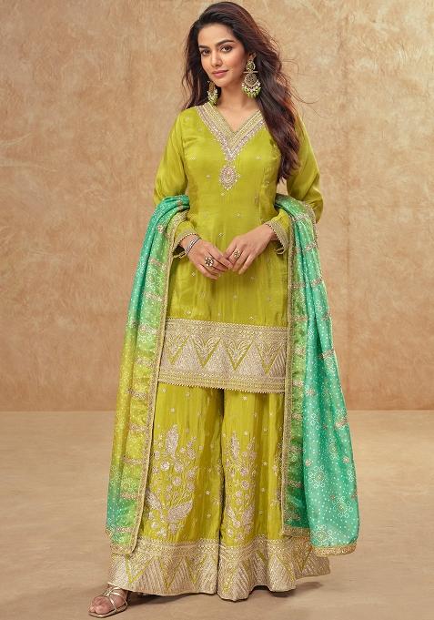 Green Embroidered Silk Salwar Kameez