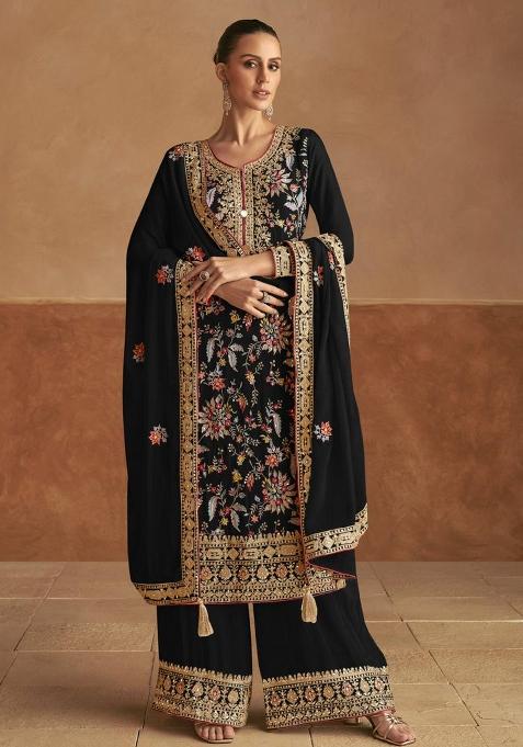 Black Embroidered Chinon Salwar Kameez
