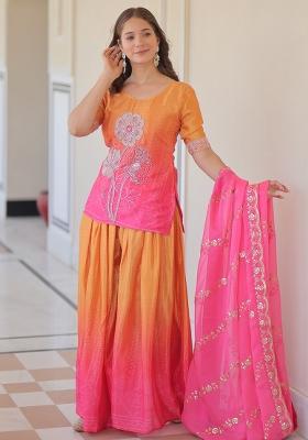 Pink Embroidered Chinon Salwar Kameez With Dupatta