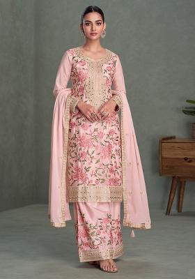 Pink Sequence Embroidery Chinon Salwar Kameez With Dupatta
