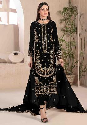 Black Sequence Embroidery Velvet Salwar Kameez With Dupatta