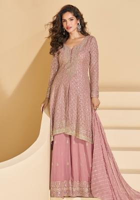 Pink Sequence Embroidery Georgette Salwar Kameez With Dupatta
