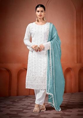 Blue Embroidered Georgette Salwar Kameez With Dupatta