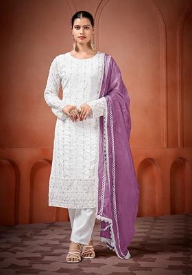 White Embroidered Georgette Salwar Kameez With Dupatta