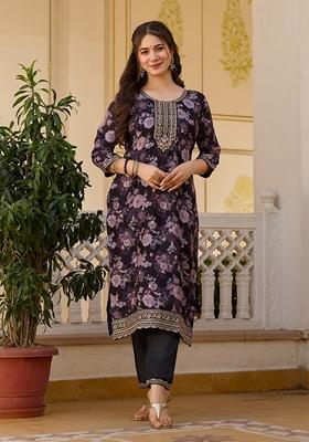 Black Embroidered Chinon Salwar Kameez With Dupatta