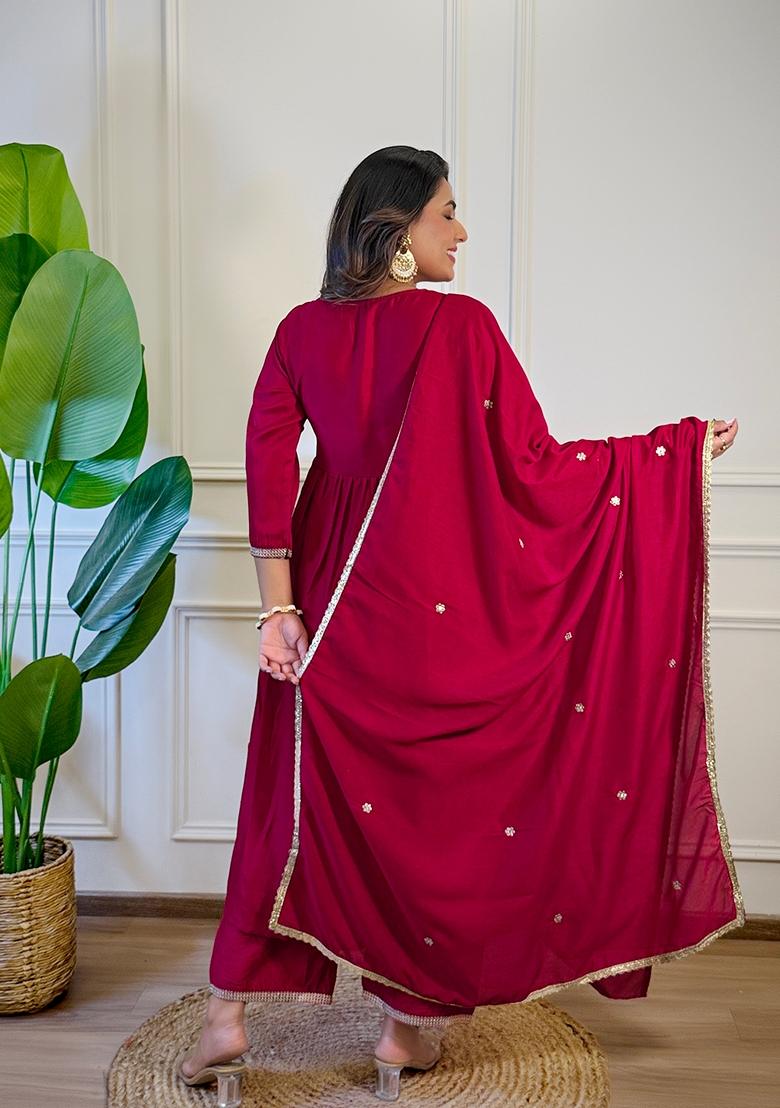 Pink Embroidered Silk Anarkali Set With Dupatta - Indya