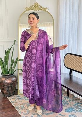 Purple Embroidered Rayon Salwar Kameez With Dupatta