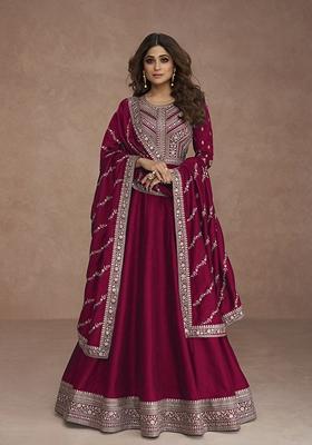 Pink Embroidered Silk Salwar Kameez With Dupatta