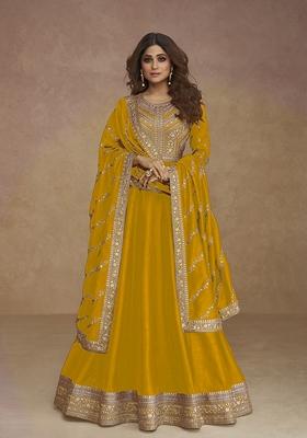 Red Embroidered Silk Salwar Kameez With Dupatta