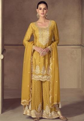 Yellow Embroidered Silk Salwar Kameez With Dupatta