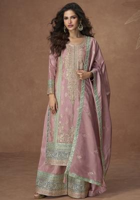 Pink Embroidered Blended Salwar Kameez With Dupatta