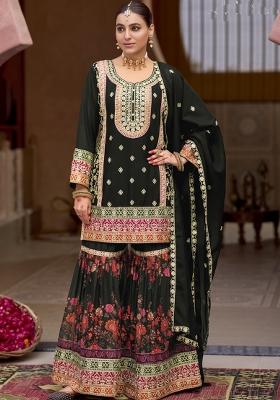 Black Embroidered Silk Salwar Kameez With Dupatta